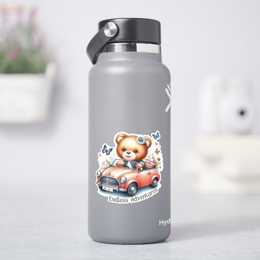 Sticker Ours en peluche conduisant une voiture convertible (HydroFlask)