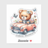 Sticker Ours en peluche conduisant une voiture convertible (Feuille)