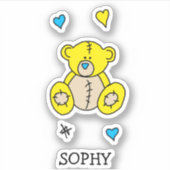 Sticker Ours en peluche jaune et bleu mignon avec les coeu (Devant)