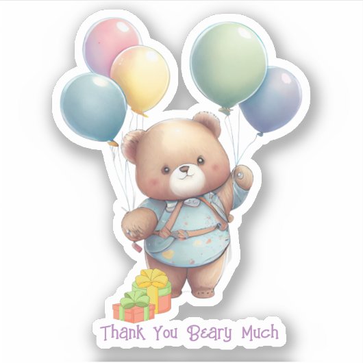 Sticker Ours en peluche mignon avec ballons Coupe Vinyl su (Devant)