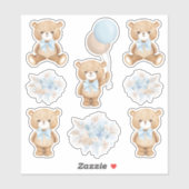Sticker Ours en peluche mignon Boho avec ballon bleu paste (Feuille)