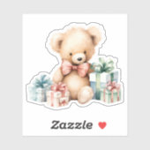 Sticker Ours en peluche mignonne avec cadeaux de Noël (Feuille)