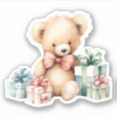 Sticker Ours en peluche mignonne avec cadeaux de Noël (Devant)