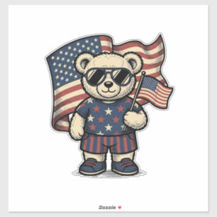 Sticker Ours en peluche patriotique vintage gravure chemis
