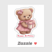Sticker Ours en peluche rose mignonne Anniversaire Coupe p (Feuille)