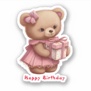 Sticker Ours en peluche rose mignonne Anniversaire Coupe p