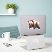 Sticker Ours grizzli en colère (Ordinateur portable sur le bureau)