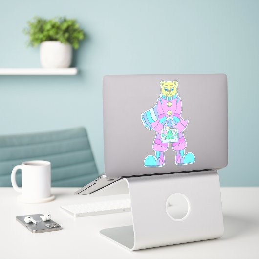 Sticker Ours heureux (Ordinateur portable sur le bureau)