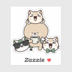 Sticker Ours mignon avec prothèse de jambe, café et cupcak