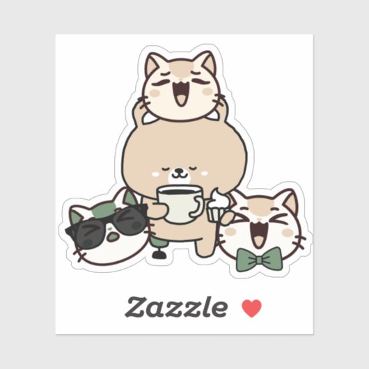 Sticker Ours mignon avec prothèse de jambe, café et cupcak (Feuille)