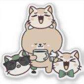 Sticker Ours mignon avec prothèse de jambe, café et cupcak (Devant)