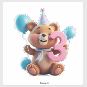 Sticker Ours mignon d'anniversaire avec chapeau de fête et