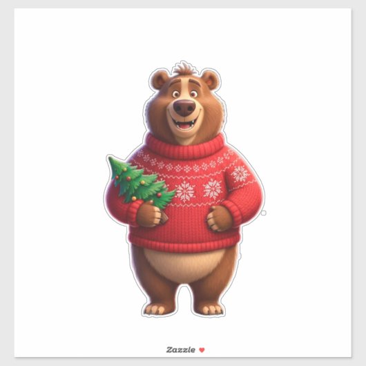 Sticker Ours mignon en pull de Noël (Feuille)
