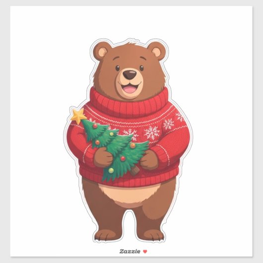 Sticker Ours mignon en pull de Noël (Feuille)