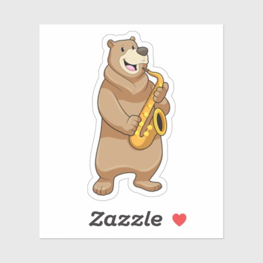Sticker Ours musicien avec saxophone (Feuille)