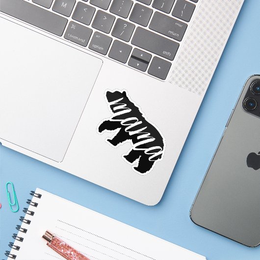 Sticker Ours noir et blanc (Ordinateur portable avec iPhone)