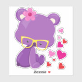 Sticker Ours, Ours pourpre, Lunettes, Coeurs (Feuille)