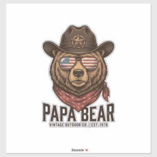 Sticker Ours Papa Cowboy Ours Patriote Vintage Vecteur Dés
