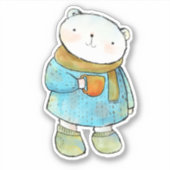 Sticker Ours polaire aimant le café (Devant)