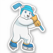 Sticker Ours polaire au hockey sur glace avec bâton (Recto)