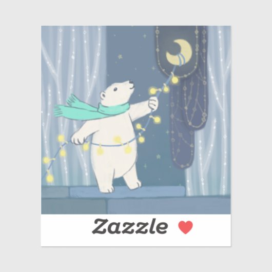 Sticker Ours polaire et lune (Feuille)