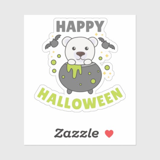 Sticker Ours polaire Joyeux Chat Cauldron Halloween (Feuille)