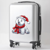Sticker Ours polaire mignon à Santa Hat et Écarf (Sur valise)