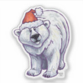 Sticker Ours polaire mignon dans un chapeau de Père Noël (Devant)