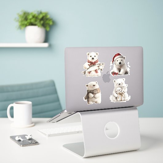Sticker Ours polaires de Noël (Ordinateur portable sur le bureau)