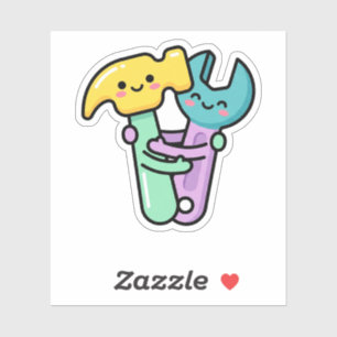 Sticker Outils Kawaii Happy Marteau Clé à molette Fête des