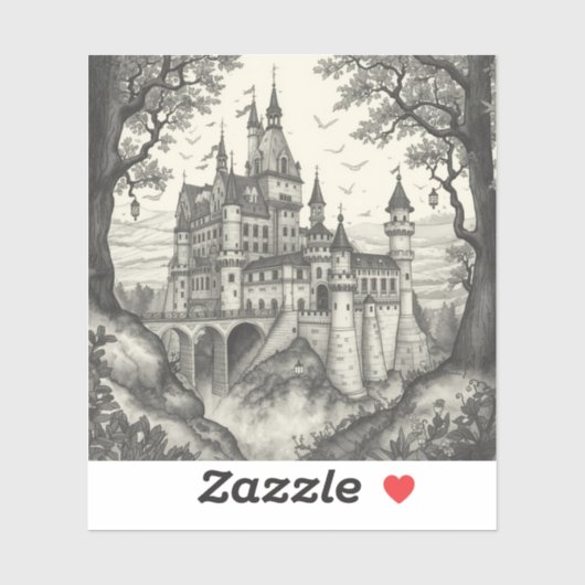 Sticker outlines of fairy tale castles and enchanted lands (Feuille)