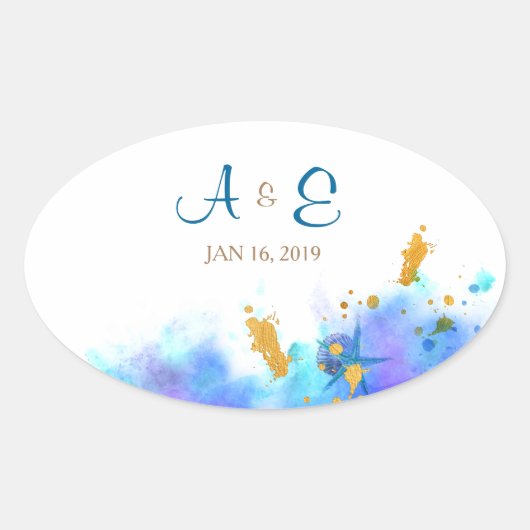 Sticker Oval Mariage couleur bleu Aquarelle (Devant)