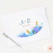 Sticker Oval Mariage couleur bleu Aquarelle (Enveloppe)