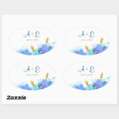 Sticker Oval Mariage couleur bleu Aquarelle (Feuille)