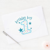 Sticker Ovale 1er anniversaire Baby Boy Stars (Enveloppe)