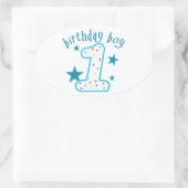 Sticker Ovale 1er anniversaire Baby Boy Stars (Sac)