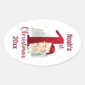 Sticker Ovale 1er Noël mignonne Cerf Père Noël Bébé Garçon (Devant)