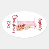 Sticker Ovale 1er Noël mignonne lapin bébé fille numéro un (Devant)