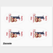 Sticker Ovale 1er Noël mignonne ours en peluche bébé garçon (Feuille)