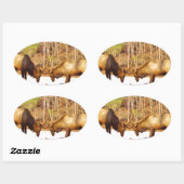 Sticker Ovale 2~ deux Bull Elk dans la neige (Feuille)