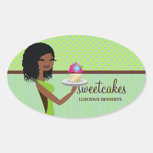 Sticker Ovale 311 Cupcake Cutie Bleu Vert Afro-Américain (Devant)