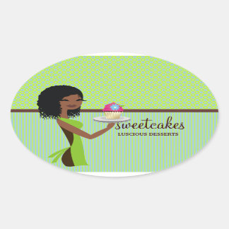 Sticker Ovale 311 Cupcake Cutie Bleu Vert Afro-Américain