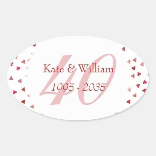 Sticker Ovale 40e anniversaire du Mariage Ruby Hearts Confetti (Devant)