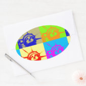 Sticker Ovale 4 Couleur Pop Art Lady Liberty (Enveloppe)