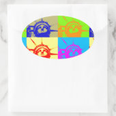 Sticker Ovale 4 Couleur Pop Art Lady Liberty (Sac)