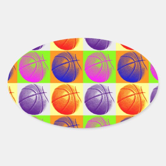 Sticker Ovale 4 couleurs Pop Art Basketball (Devant)