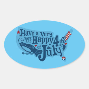 Sticker Ovale 4 juillet Sûr Et Heureux