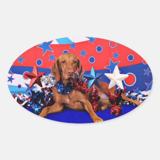 Sticker Ovale 4 juillet - Vizsla - Reagan (Devant)