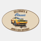 Sticker Ovale 50e Anniversaire Classic Yellow Muscle Car (Devant)