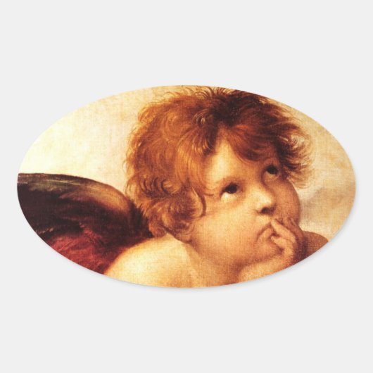 Sticker Ovale A Cherub, Détail de la Vierge Sixtine - Raphael (Devant)